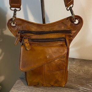 Vintage Style Brown Leather Belt Bum Crossbody Drop Leg Bag 6x8.5x2